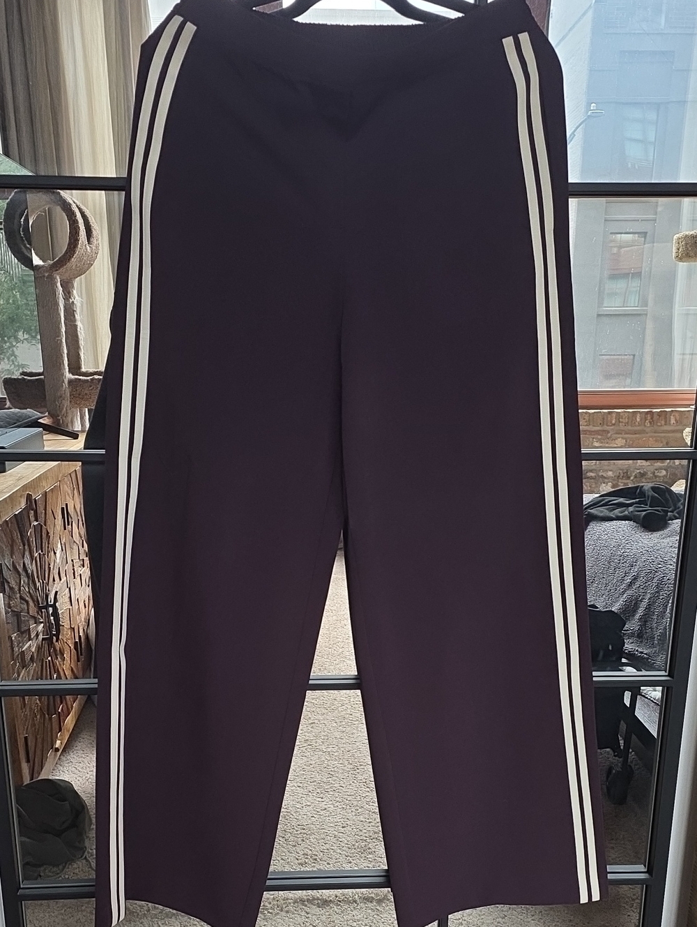 Mango Black Wide-Leg Track Pants with White Side Stripes